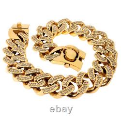 Big Dog Choke Chain Collar Heavy Duty Crystal Cuban Link Thick Stainless Steel