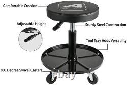 Heavy Duty Shop Seat Adjustable Swivel Rolling Stools Garage Seat with Tool Tray